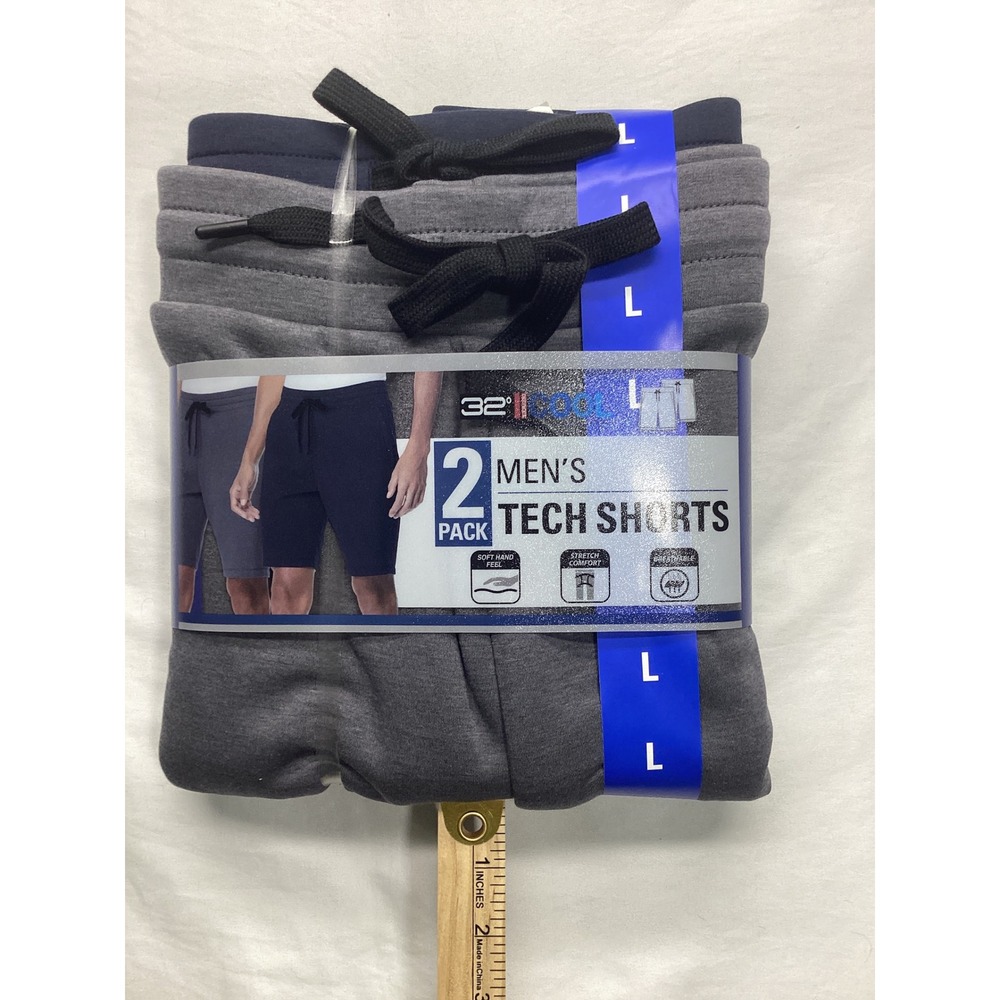 32 Degrees Cool Mens Tech Shorts 2 Pack Heather Stingray Navy Blue Large NWT